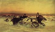 unknow artist Oil undated a Wintertroika in the gallop in sunset Germany oil painting artist